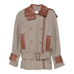 Zimmermann Hypnotic check wool trench belted Brown Plaid Jacket leather trim new